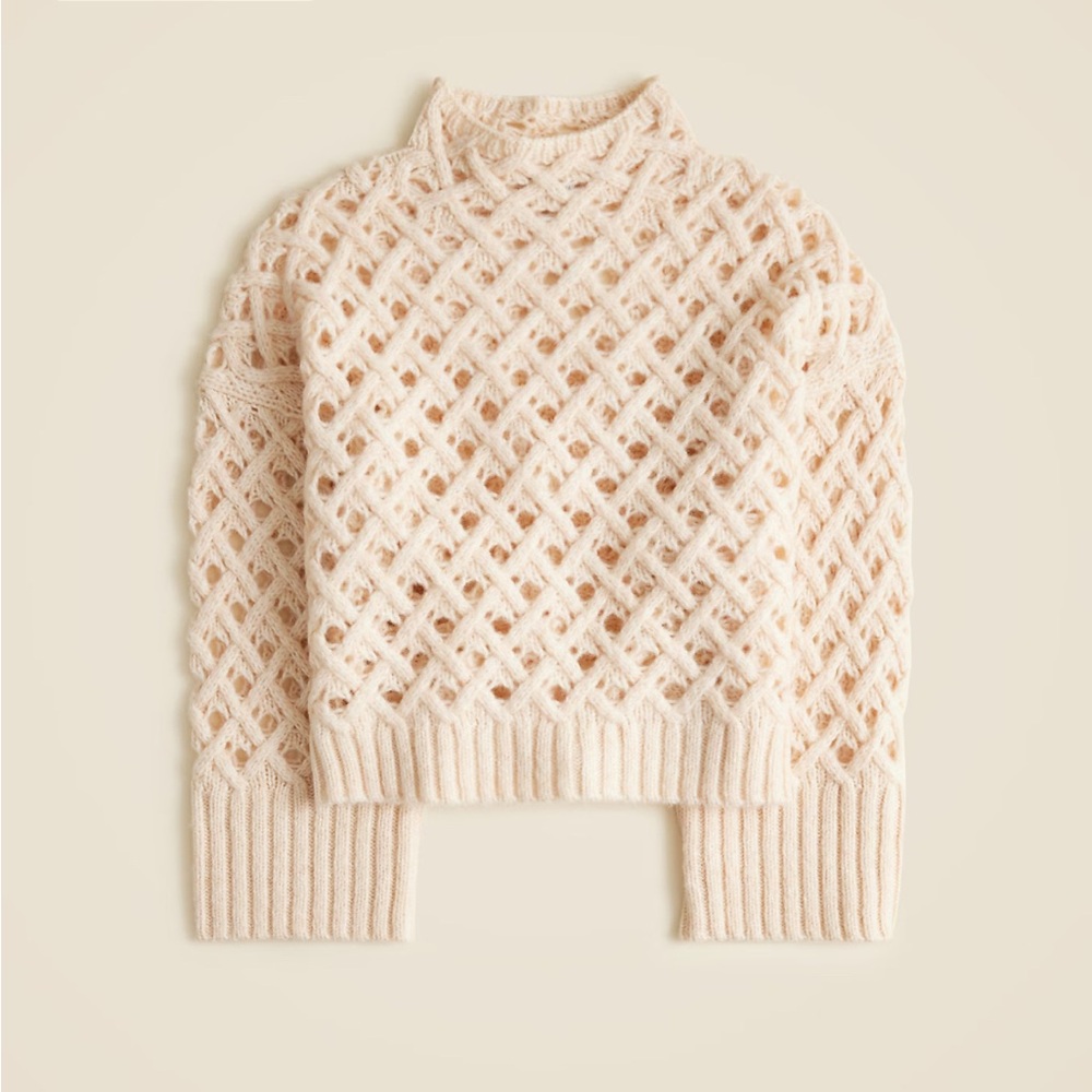 NWT J. Crew Cream Open-Weave Cable Turtleneck Sweater